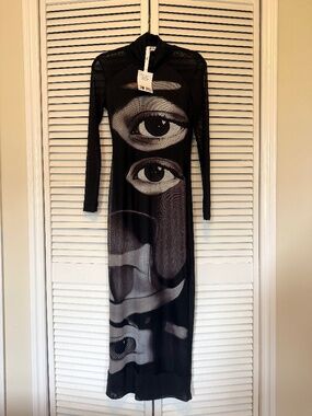 JWPEI - Sophia Eye Print Mesh Dress - Black/White